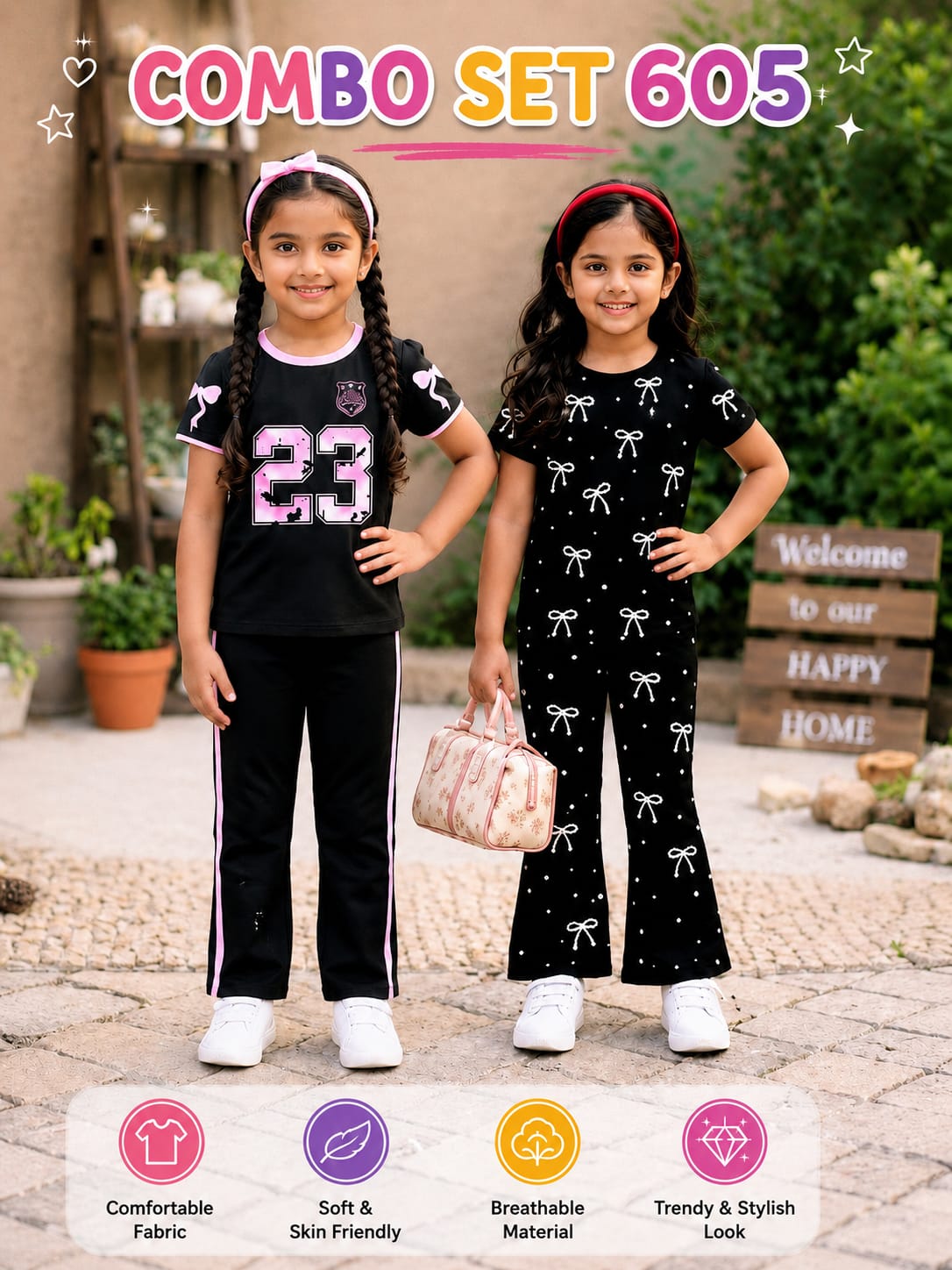 Premium Cotton T-shirt Set for Kids – 2 Pcs Combo- 605