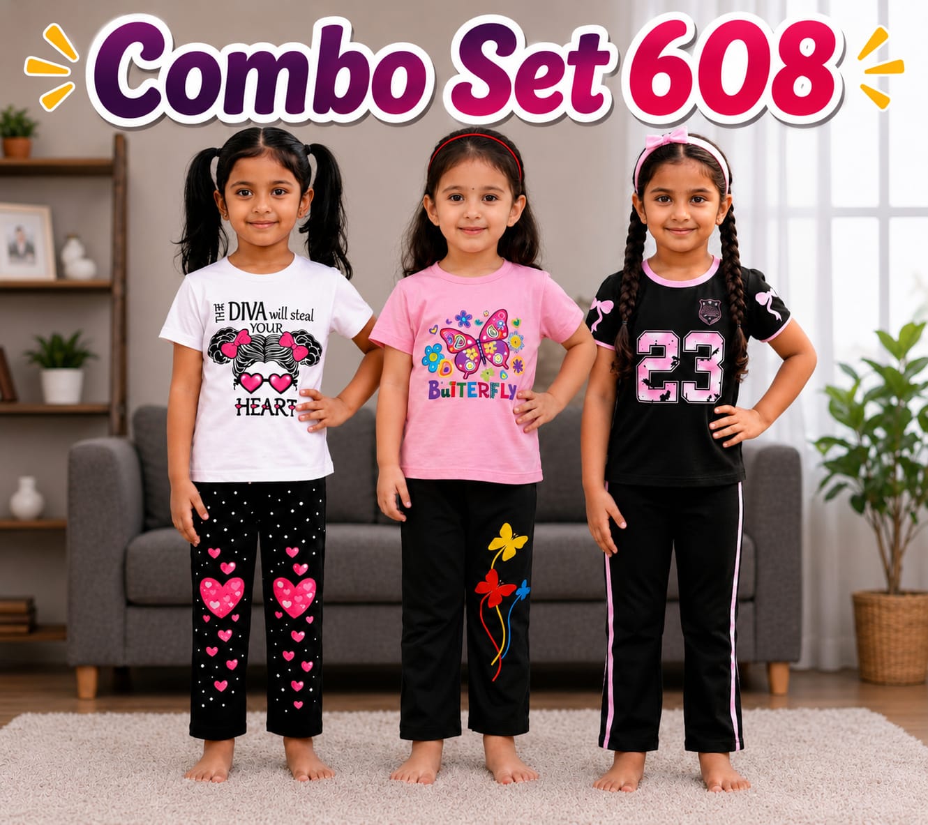 Premium Cotton T-shirt Set for Kids – 3 Pcs Combo-608