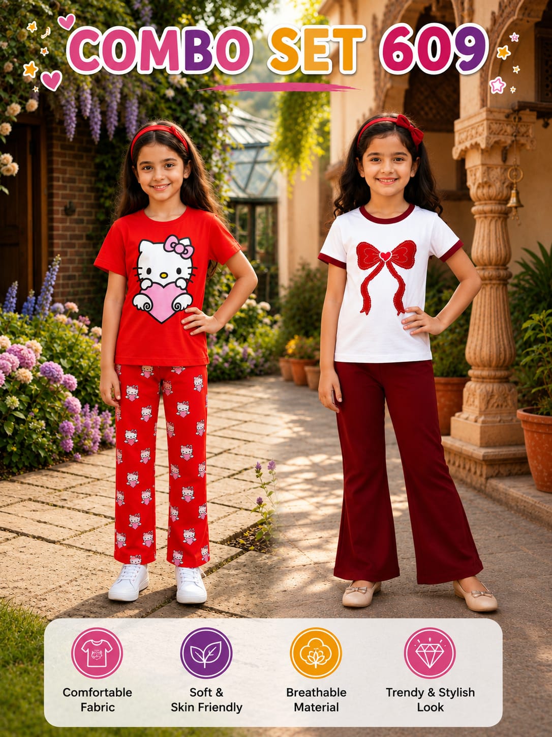 Premium Cotton T-shirt Set for Kids – 2 Pcs Combo-609