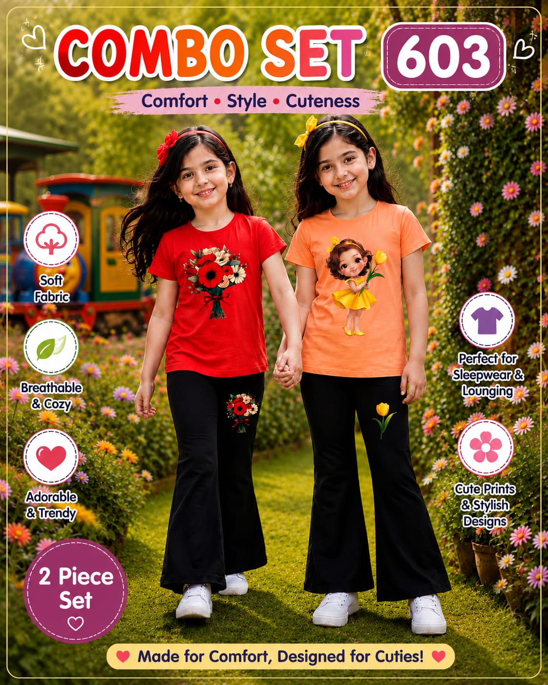 Premium Cotton T-shirt Set for Kids – 2 Pcs Combo- 603