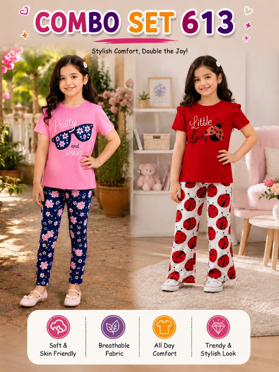 Premium Cotton T-shirt Set for Kids – 2 Pcs Combo-613